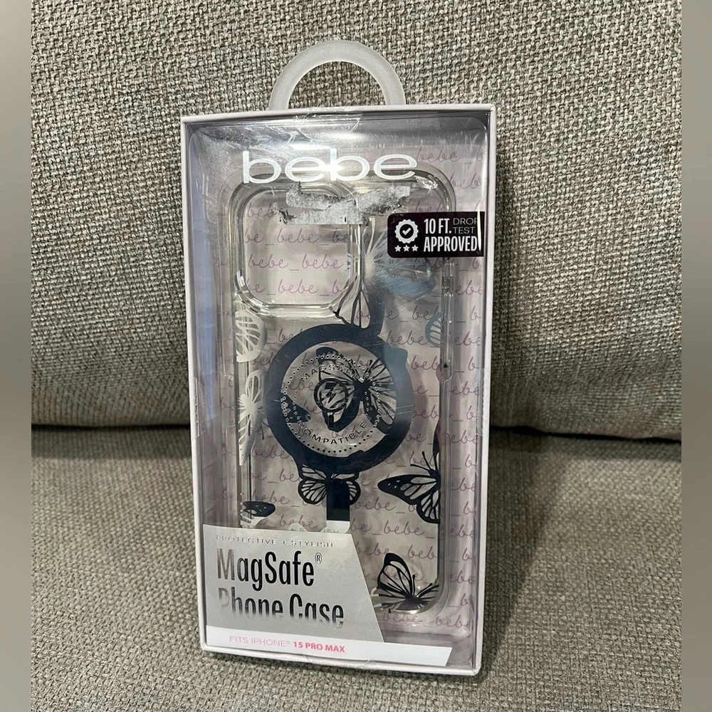 NIB bebe Butterfly Design Clear/Silver iPhone 15 Pro Max MagSafe Compatible Case